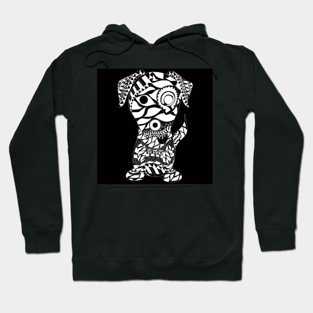 black aztec dog in mandala pattern ecopop Hoodie by jorge_lebeau